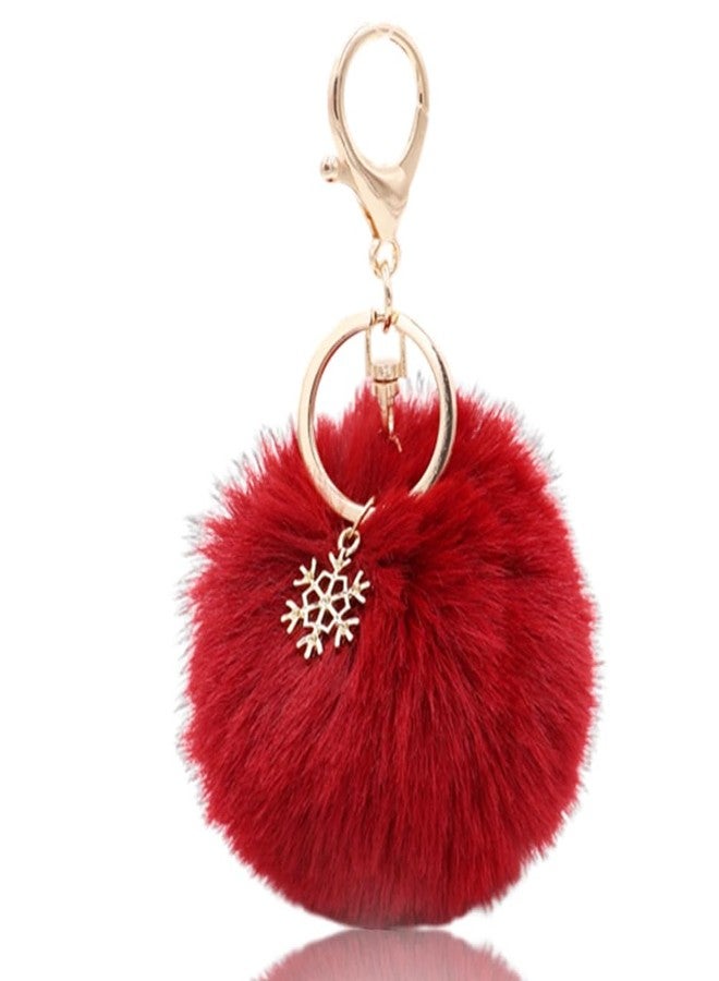 Borhmty Furry Fluffy Keychain for Backpack Bag Purse Christmas Furrry Ball Keychain for Women Red Snow Artificial Fur Ball Keychain Christmas Gifts for Women Girls Sister Bestie Purse Keychain Charms - Image 1